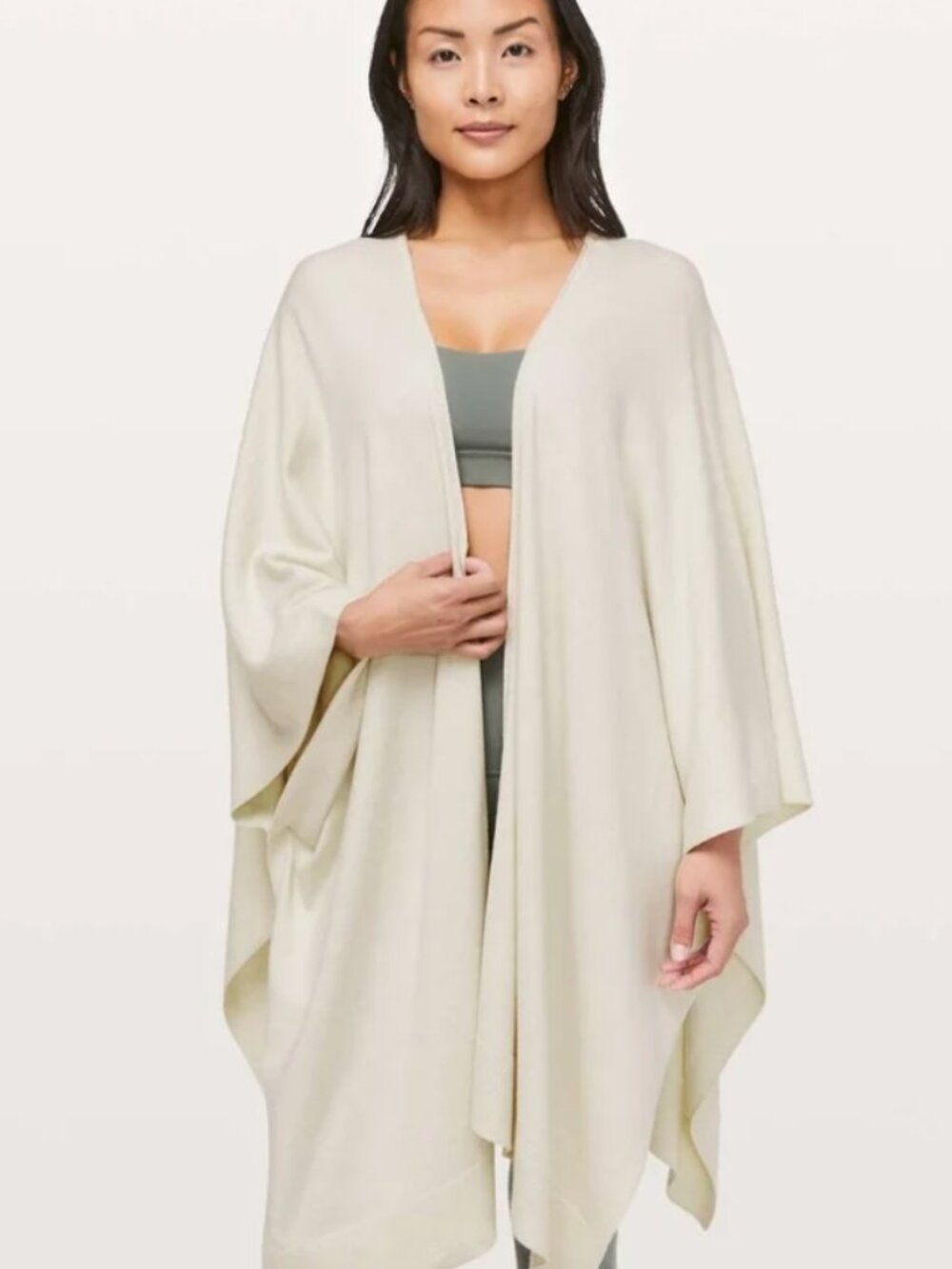 Lululemon Free To Coast Wrap Heathered Dove Open Cardigan Shawl Cream One Size